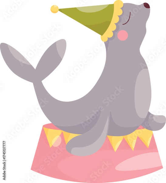 Fototapeta Seal. Isolated circus seal vector illustration design perfect for circus posters, entertainment themes, marine animal art, and children's cartoon graphics.