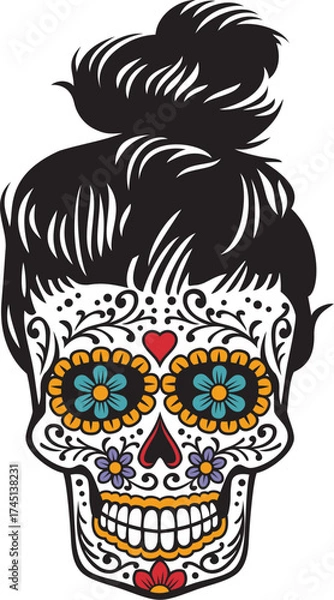 Fototapeta Day of Dead Woman Skull Color. Vector Illustration.
