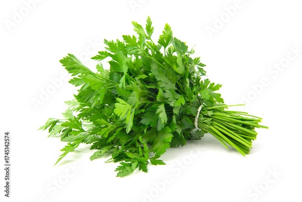 Fototapeta Fresh green parsley bunch on white background.