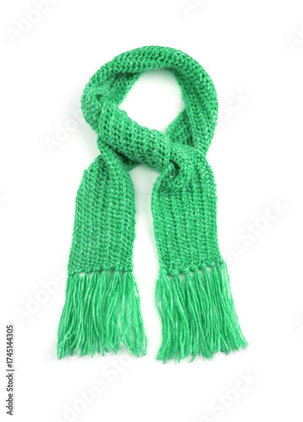 Fototapeta Green warm scarf on a white background