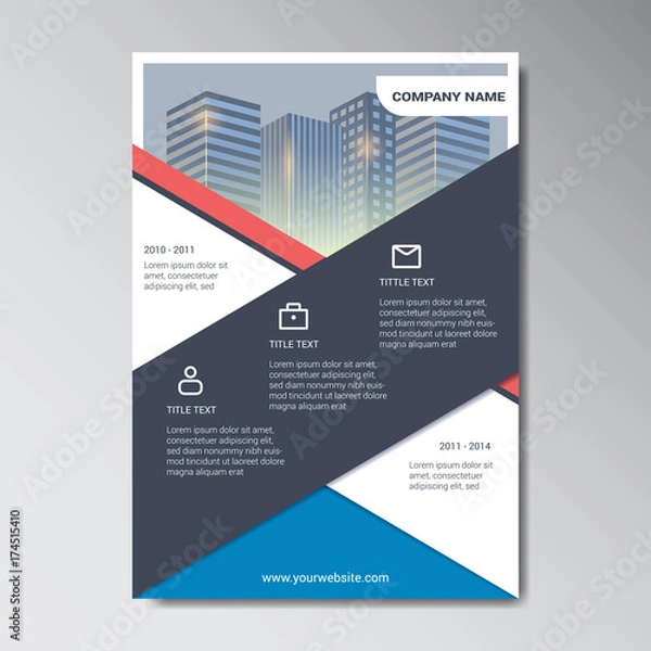 Fototapeta Company Brochure design template with icon placeholder and building background