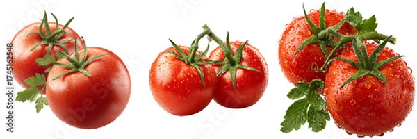 Fototapeta Set of a Fresh Red Tomato, Whole and Sliced, isolated on a transparent background.