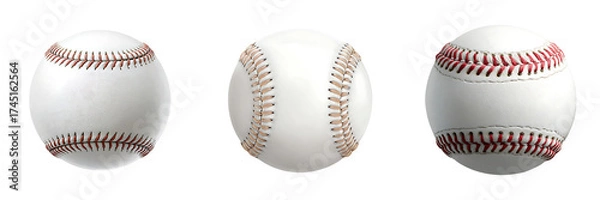 Fototapeta Set of a Four Baseballs with Red and White Stitching, isolated on a transparent background.