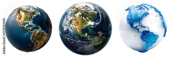 Fototapeta Set of a High Resolution Earth Globe, isolated on a transparent background.