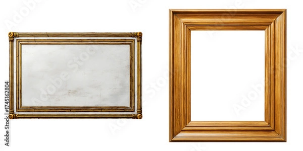 Fototapeta Set of an Antique Gilded Wooden Picture Frame, isolated on a transparent background.