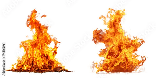 Fototapeta Set of a Realistic Dynamic Fire Flames, isolated on a transparent background.