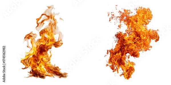 Fototapeta Set of a Realistic Dynamic Fire Flames, isolated on a transparent background.