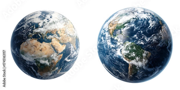 Fototapeta Set of a High Resolution Earth Globe, isolated on a transparent background.