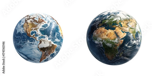 Fototapeta Set of a High Resolution Earth Globe, isolated on a transparent background.