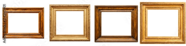 Fototapeta Set of an Antique Gilded Wooden Picture Frame, isolated on a transparent background.