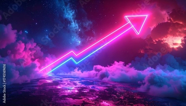 Obraz Neon arrow rising through vibrant cloudscape