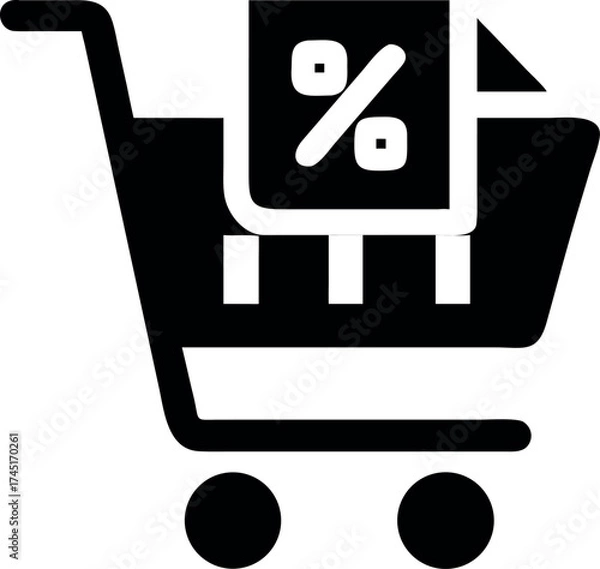 Fototapeta Shopping cart featuring digital discount tag for online sale promotion Vector illustration