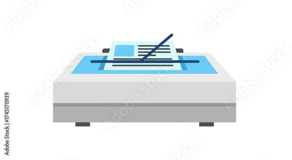 Fototapeta Stylized flat illustration depicting document scanner processing sheet with text