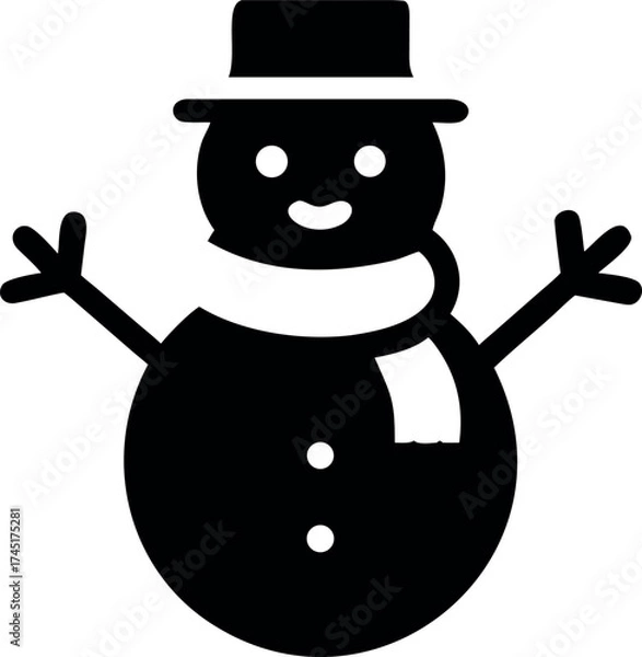 Fototapeta Snowman with scarf and hat standing happily in snowy Christmas scene Vector illustration