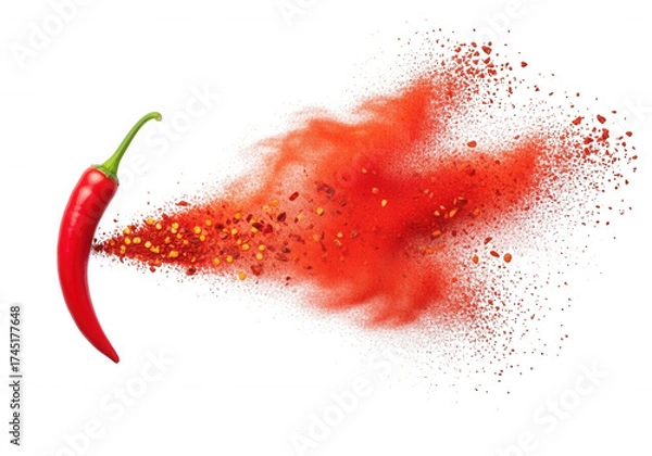 Fototapeta Red chili pepper explosion isolated on a transparent background