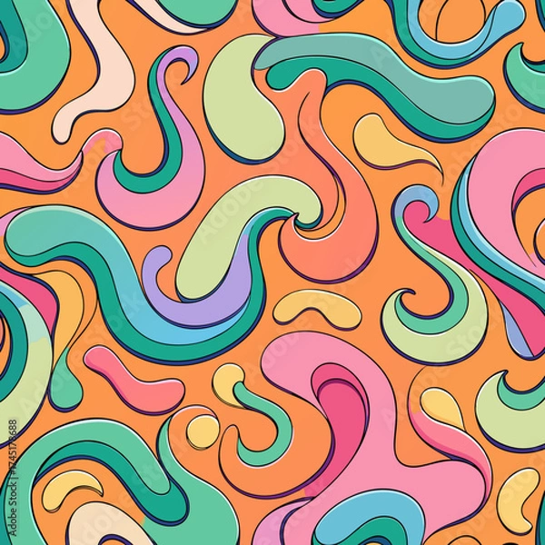 Obraz Psychedelic swirls and waves pattern in vibrant pastel colors on orange background
