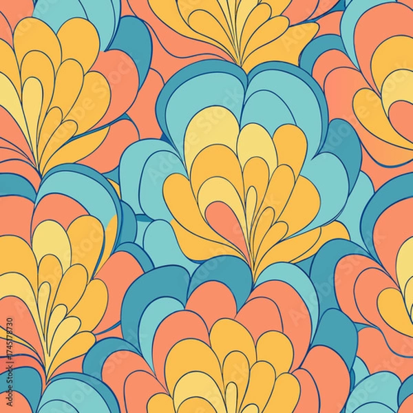 Obraz Retro seamless pattern of stylized floral petals in warm and cool colors