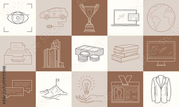 Fototapeta Business line icon collection for logo design, brand identity, social media, packaging.