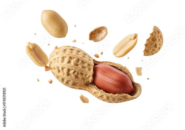 Fototapeta Peanut exploding into pieces isolated on a transparent background