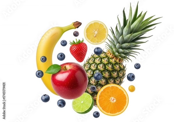 Fototapeta Assorted Fresh Fruits isolated on a transparent background