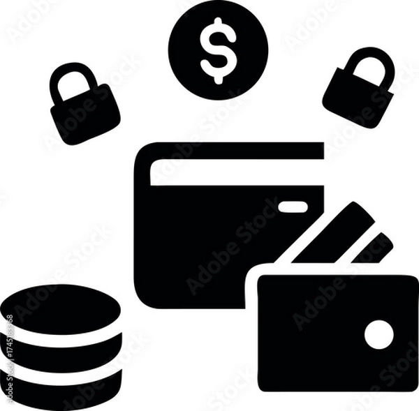 Fototapeta Eco wallet design showing coins and shopping symbols for smart budget control Vector illustration