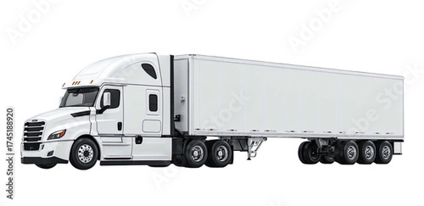 Fototapeta A long-haul white semi-truck with a large trailer. Clean and modern design. Isolated on black