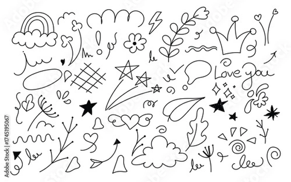 Fototapeta Whimsical Nature Doodles, Fun Artistic Pattern, Hand Drawn Elements
