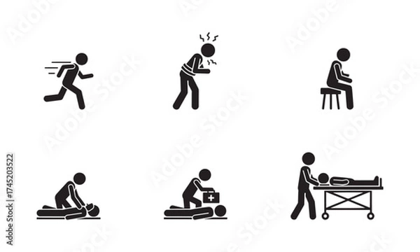 Fototapeta Collection of stick figure icons depicting people slipping Injured Patients Support Each Stick Figure Medical Icon Vector