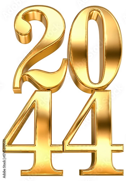 Fototapeta Glistening Golden 3D Number 2044. Future Success and Prosperity Symbolized in a Luxurious, Elegant Design.