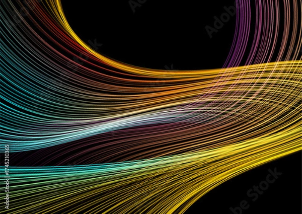 Fototapeta Colorful glowing minimal wavy lines abstract concept background. Vector futuristic tech design