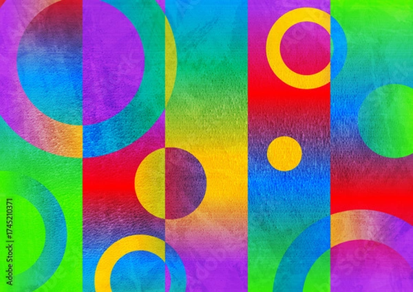 Fototapeta Acid gradient colors, high contrast grainy grungy geometric poster background. Concept hi-tech grunge abstract vector design