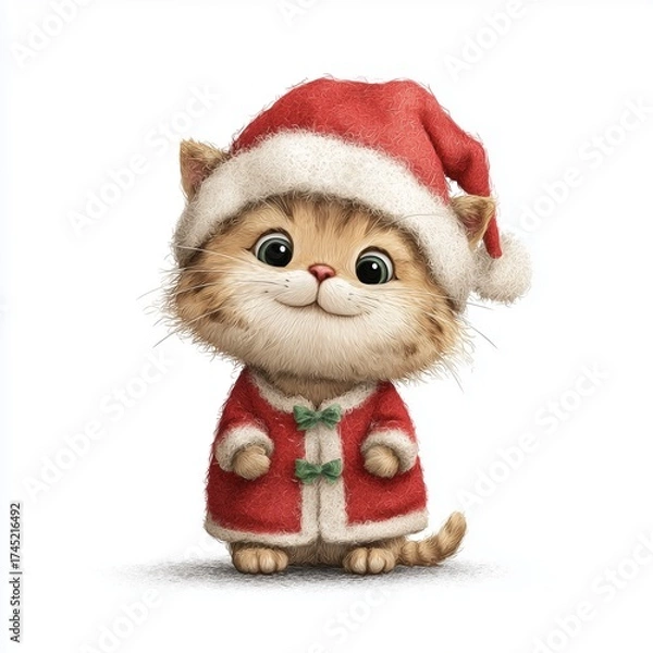 Fototapeta Santa's Little Helper Kitten on white background