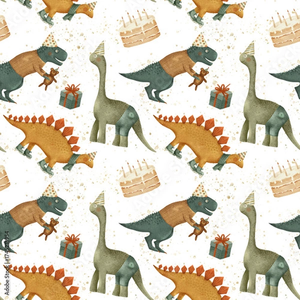 Fototapeta Enjoy a Fun Dinosaur Party Pattern perfect for Kids Decor and Exciting Designs Galore