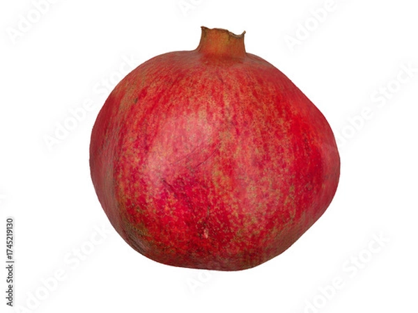 Fototapeta Bright red pomegranate with textured skin on a white background, showcasing its smooth shape and vibrant color