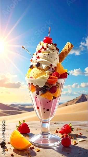 Fototapeta Vibrant sundae in desert setting