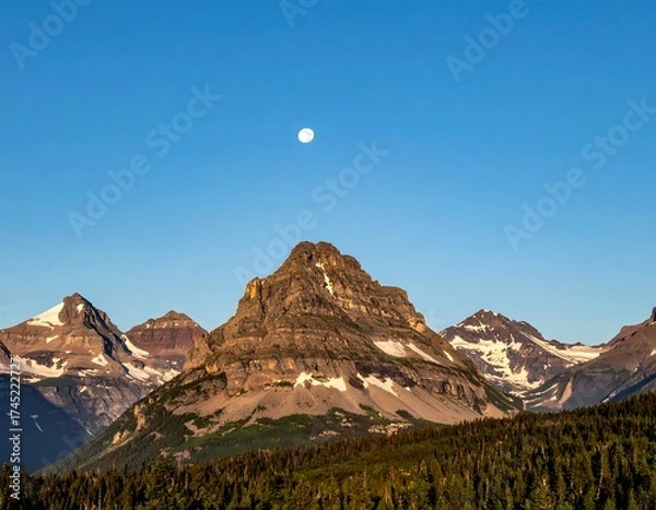 Fototapeta Mountain peak with moonlit sky