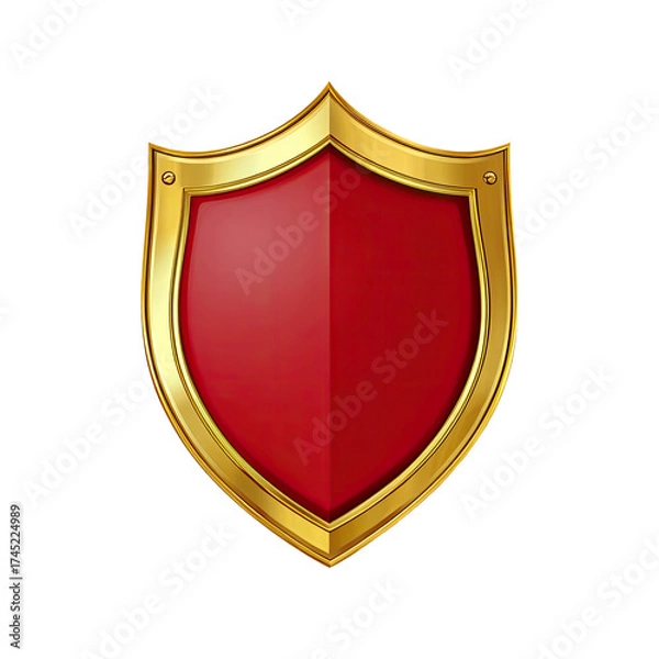 Obraz A golden bordered shield, red interior, black background. Metallic look, with subtle shadows & highlights