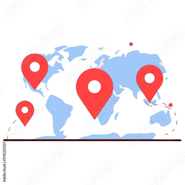 Fototapeta Simple Geospatial Map with Location Pins – Roundish Flat Vector