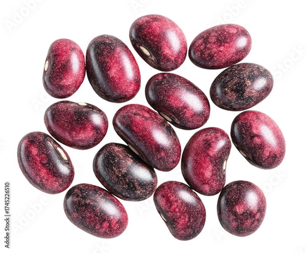 Obraz Group of maroon and dark bean seeds arranged closely together, on a black background