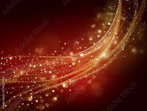 Fototapeta An Elegant Swirl of Golden Light on a Red Background with a holiday Christmas feel
