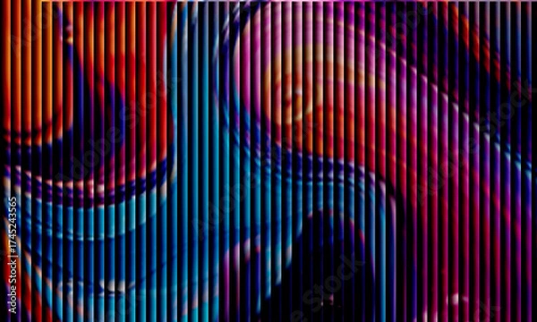 Fototapeta Abstract Optical Illusion with Wavy Vertical Lines and Colorful Swirls