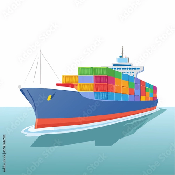 Fototapeta Large cargo container ship sailing on the ocean