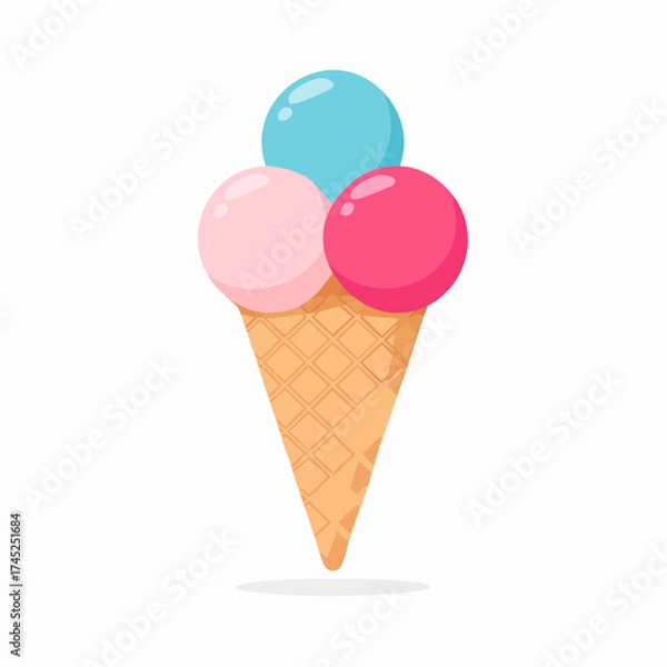 Fototapeta Colorful Ice Cream Cone with Strawberry, Blueberry, and Peach Flavors