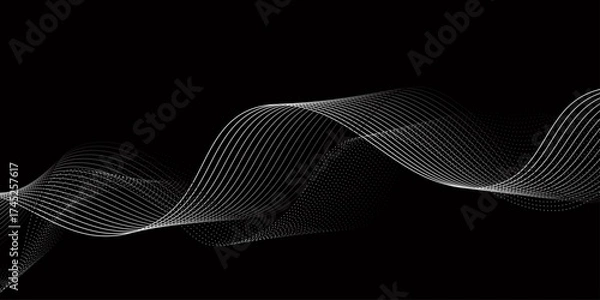 Fototapeta Abstract black background with whit line. Modern template abstract design flowing particles digital frequency track equalizer. abstract wave line for banner, wallpaper background with wave design