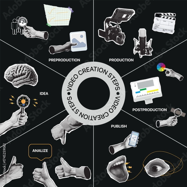 Obraz Video Production Stages Collage From Idea to Post Production