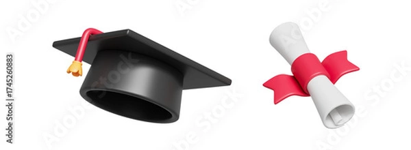 Obraz 졸업식 학사모와 졸업장 두루마리 Graduation Ceremony Mortarboard  and Diploma Scroll