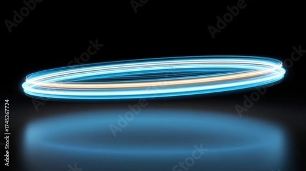 Obraz Abstract light painting with blue orange neon circle on black background