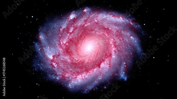 Fototapeta Spiral galaxy with red blue cosmic swirls in deep space