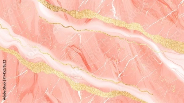 Fototapeta A stylish abstract background featuring pink marble textures with golden accents.