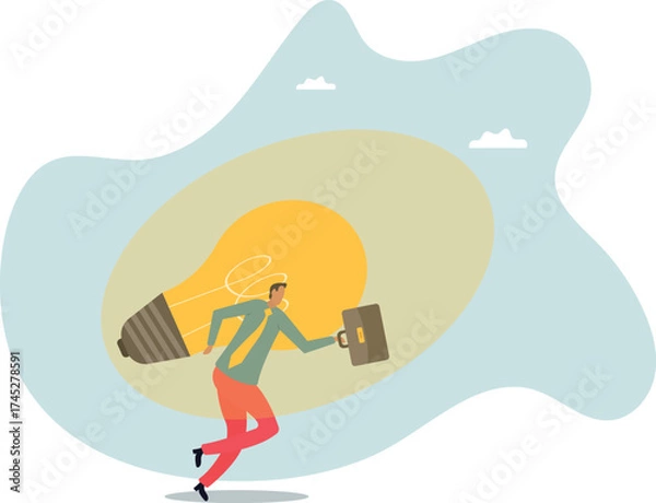 Fototapeta Big idea, creativity and innovation to change or invent new product, solution to solve problem,about a man and his life.